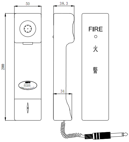 GST-TS-100B 型消防電話分機外形尺寸及結(jié)構(gòu)示意圖