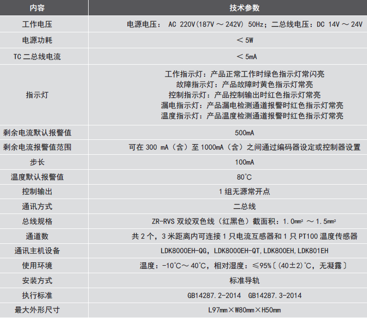 LDT9007EH組合式<a href=http://www.xiaofangw.com/dianqihuozai/ target=_blank class=infotextkey>電氣火災(zāi)監(jiān)控</a>探測器參數(shù)